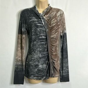 MARGON Italy rayon cashmere blend ruched artsy long sleeve top